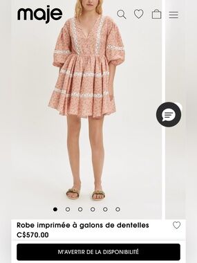 Maje - Printed dress with lace trim, Size 34